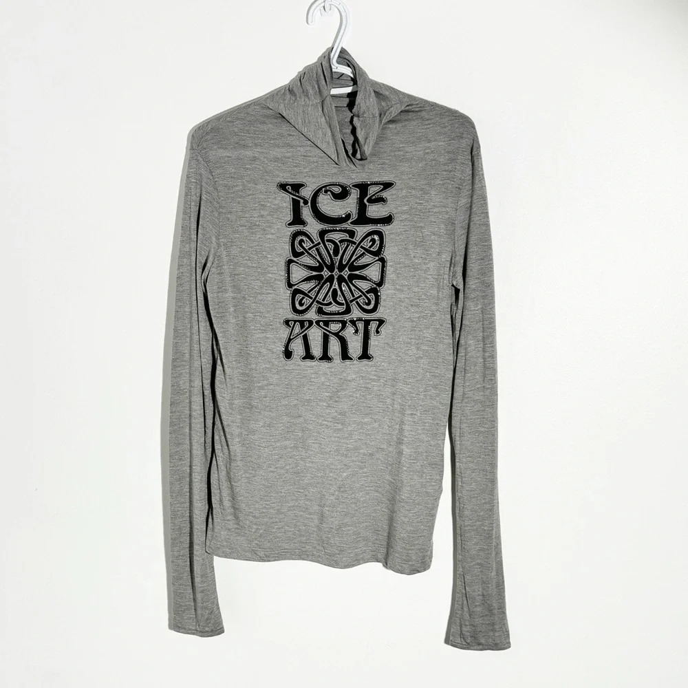 NWT Iceberg long sleeve turtleneck shirt size Large grey with black logo print